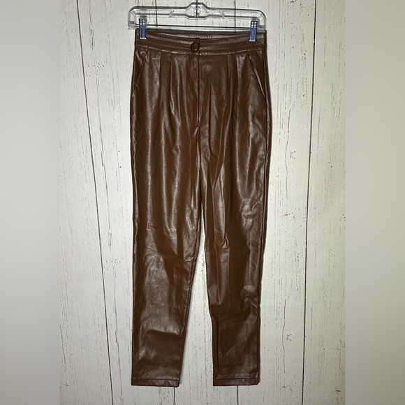 Princess Polly LOVE CLUB Faux Vegan Leather PANTS BROWN Size US 2 - Picture 1 of 4